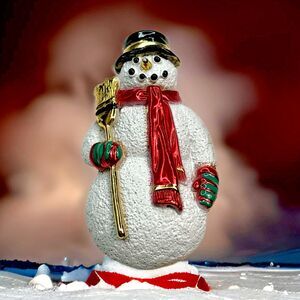 Brooch Vintage Christmas Snowman  marked "AJC"